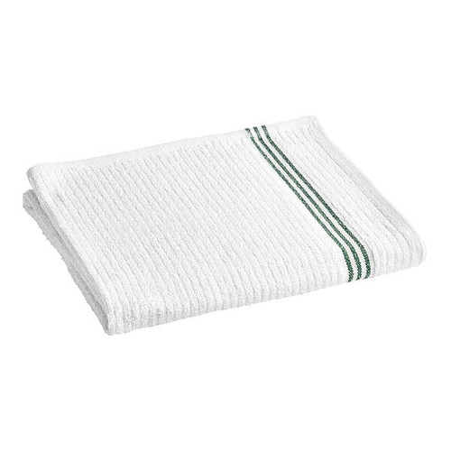 Oxford Three Green Stripes White Ribbed Pool Towels (30" x 60"), 1 Dozen